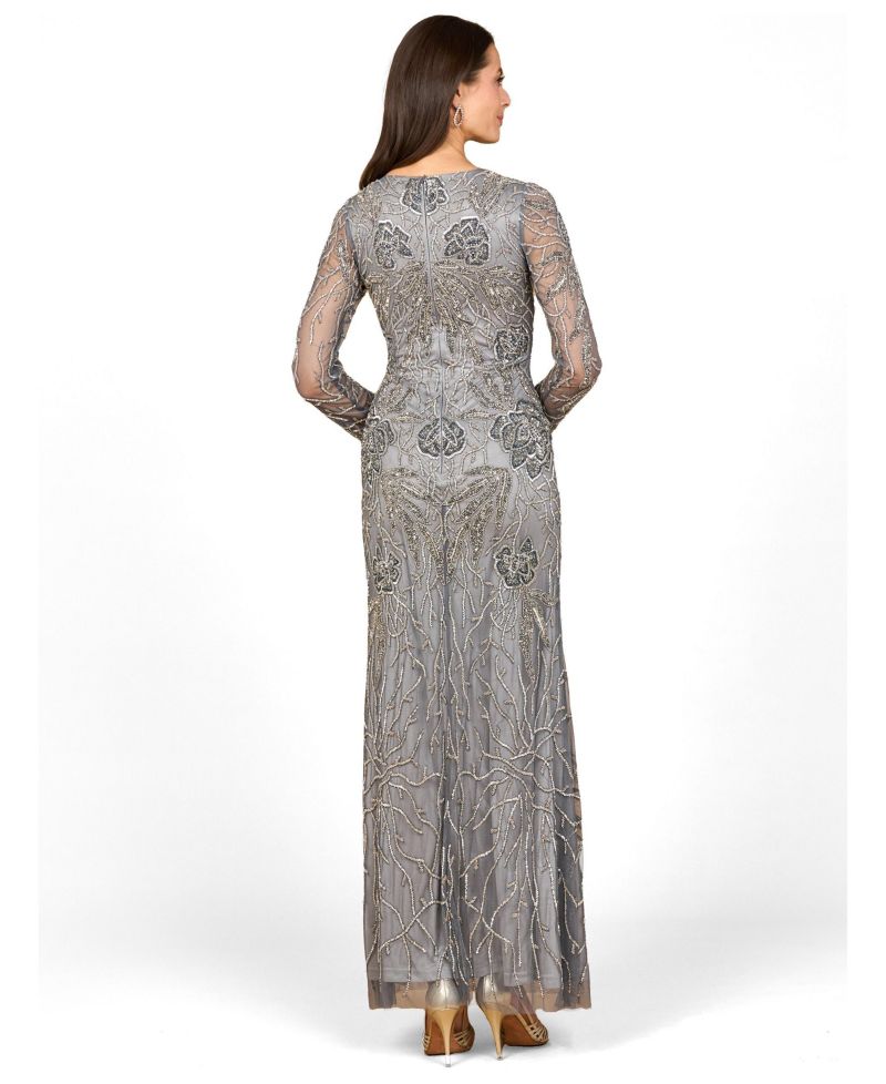 Women's High Neck, Long Sleeve Beaded Gown