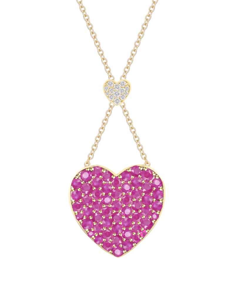 Ruby (1-1/2 ct. t.w.) & Diamond (1/20 ct. t.w.) Heart Pendant Necklace in 14k Yellow Gold