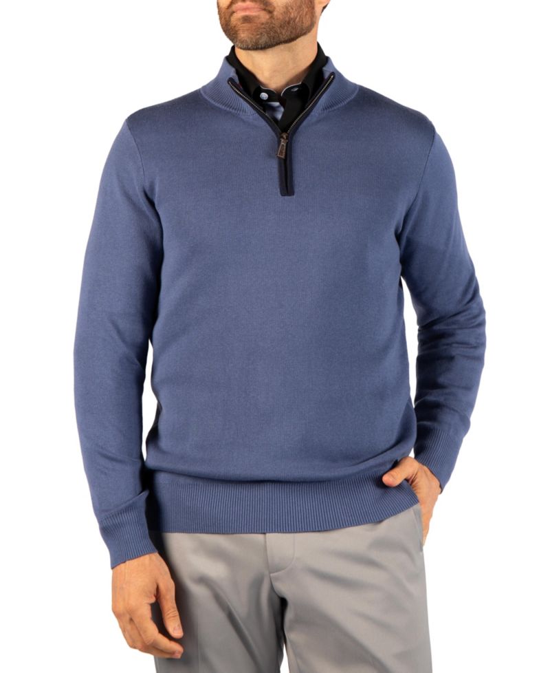 Men's Fine Knit Quarter Zip with Contrast Tipping Sweater