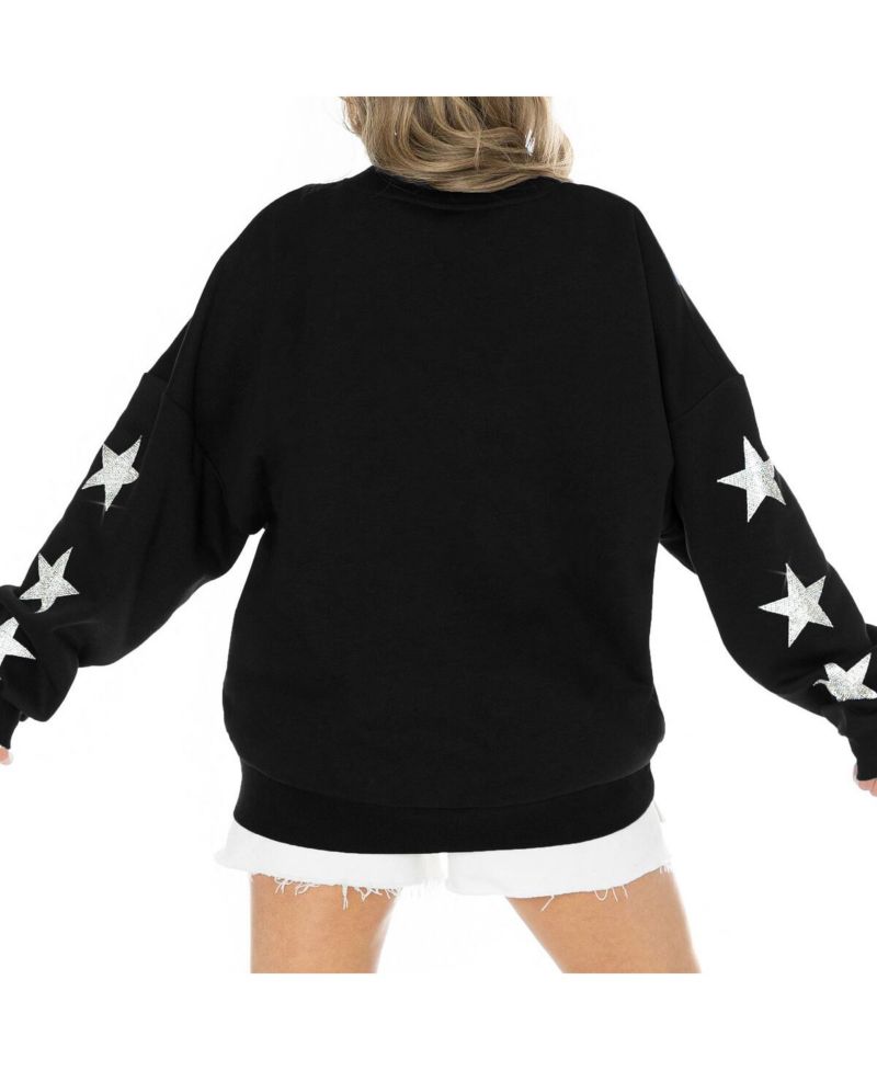 Women's Black Dallas Cowboys Rhinestone Star Sleeve Settle the Score Tri-Blend Pullover