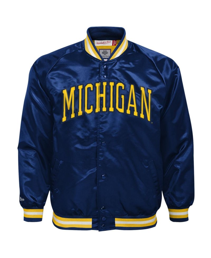 Big Boys and Girls Navy Michigan Wolverines Satin Full-Snap Jacket