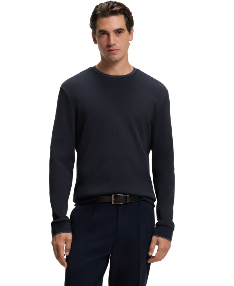 Men's H-TALLEY Long-Sleeve Waffle-Structured Crewneck T-Shirt