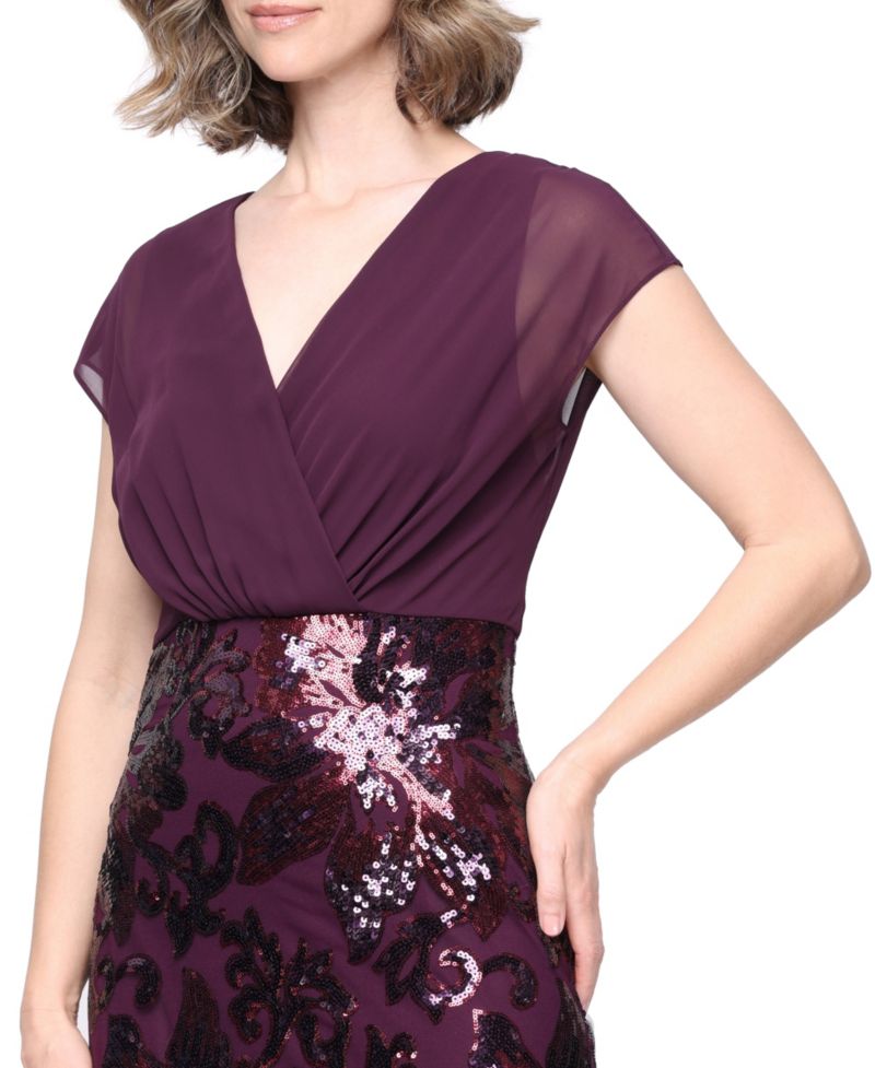 Petite Sequin Surplice Neck Long Dress