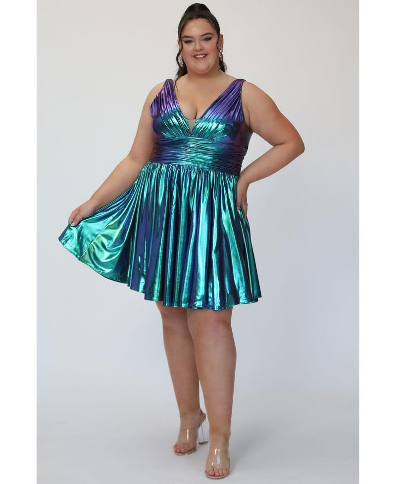 Plus Size Blue & Green Iridescent A-line Party Dress