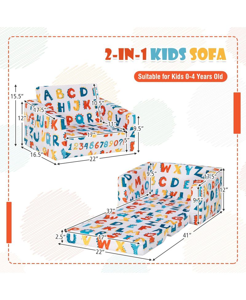 2-in-1 Convertible Kids Sofa with Velvet Fabric