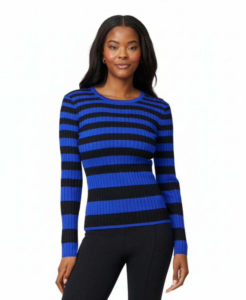 Women's Striped Ribbed Crewneck Sweater