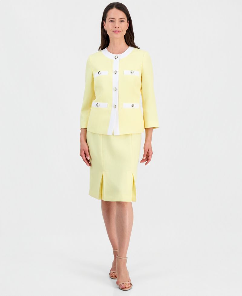 Women's Jewel-Neck Framed Jacket & Box-Pleat Pencil Skirt Suit