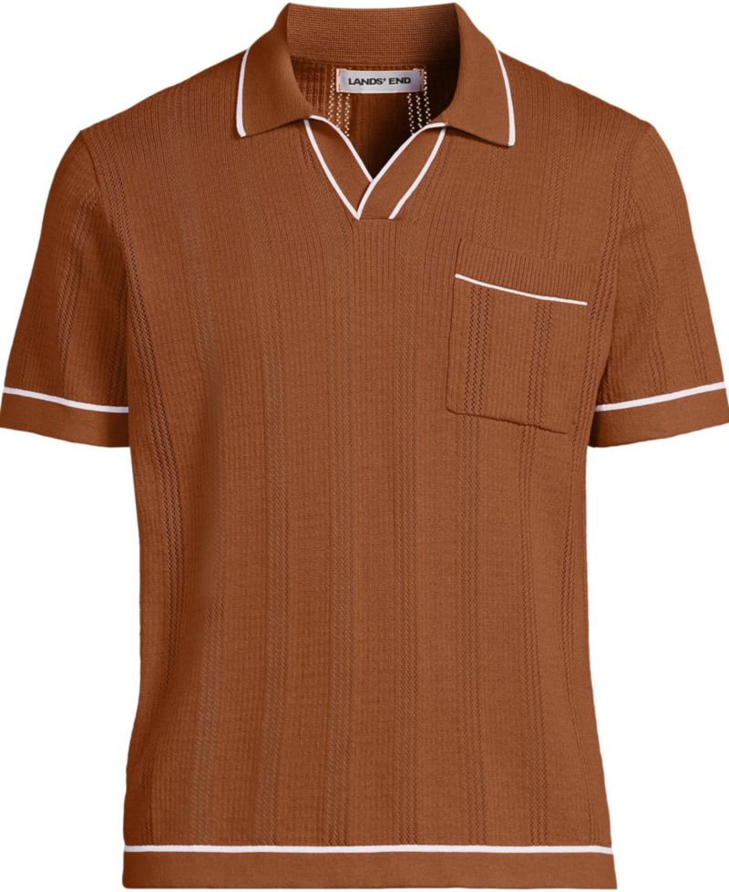 Men's Short Sleeve Textured Tipped Sweater Polo