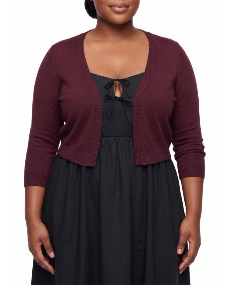 Women's Plus Size 3/4 Sleeve Cropped Shrug Sweater