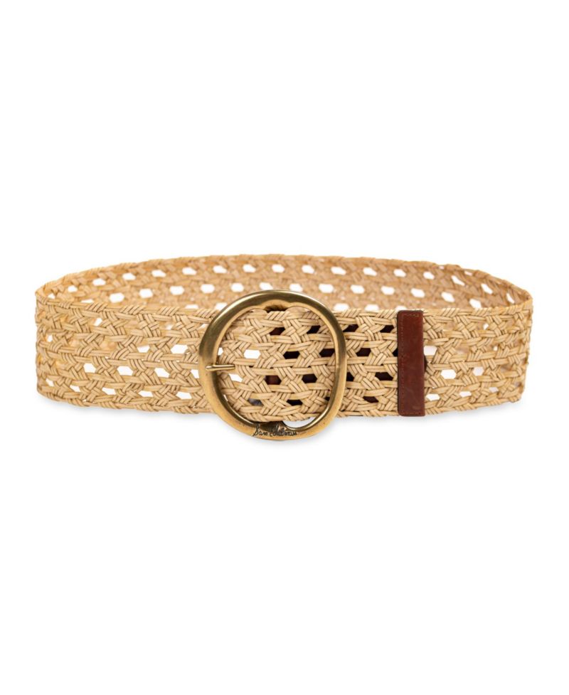 Women's Woven Leather Belt with Circular Center Bar Buckle