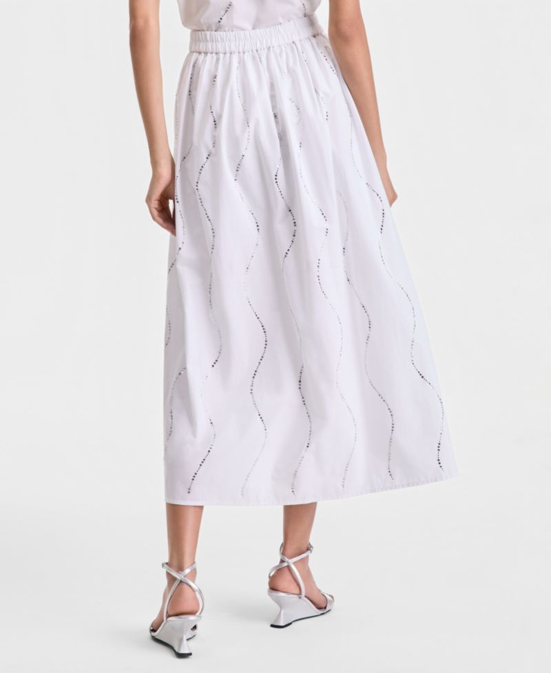 Women's Rhinestone Wave Pull-On Midi Skirt