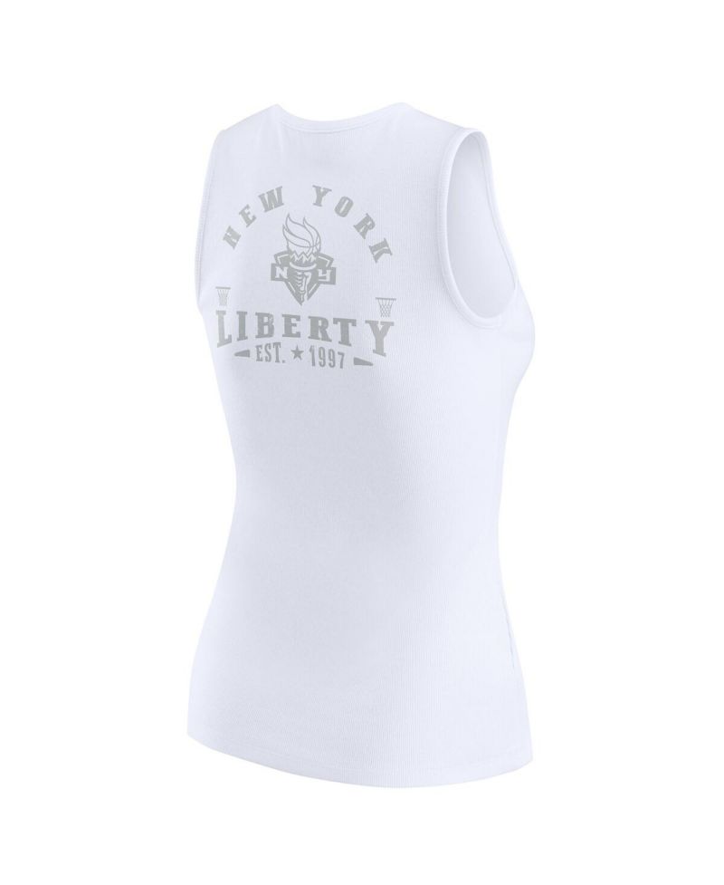 Women's White New York Liberty Rib-Knit Henley Tank Top