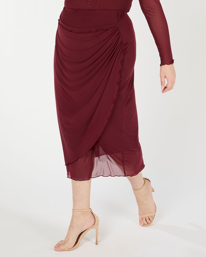 Plus Size Annalise Red Mesh Bodycon Midi Skirt