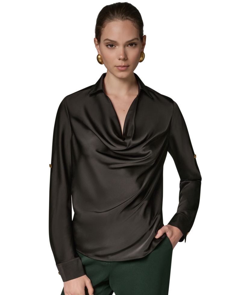 Petite Satin Back Crepe Long-Sleeve Top