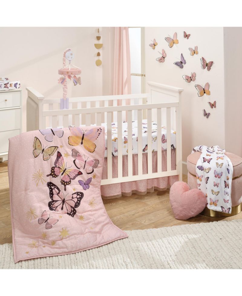 Lambs and Ivy Butterfly Dreams Pink/Purple Musical Baby Crib Mobile Soother Toy
