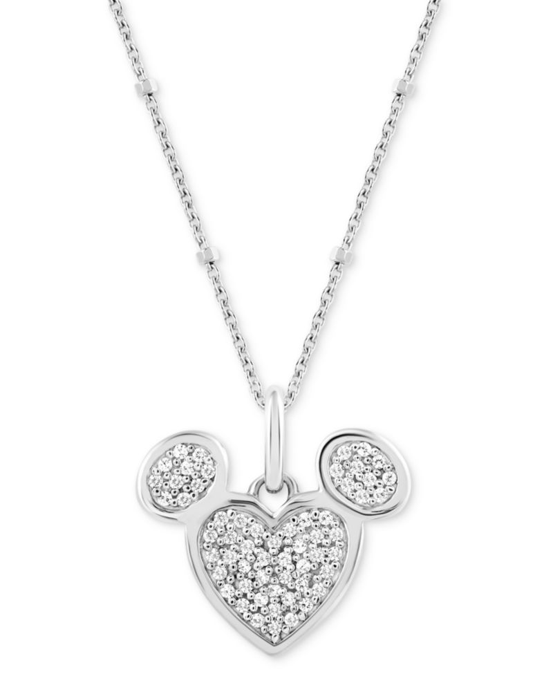 Disney Diamond Cluster Mickey Mouse Heart 18" Pendant Necklace (1/6 ct. t.w.) in Sterling Silver