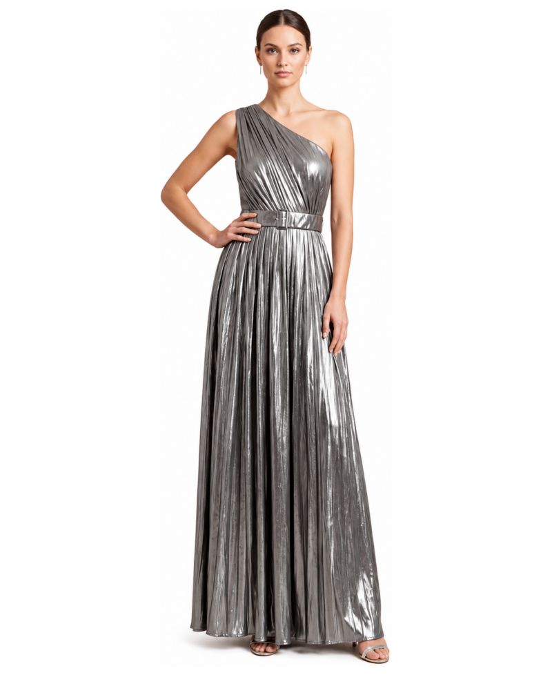 Plus Size One Shoulder Metallic Dress