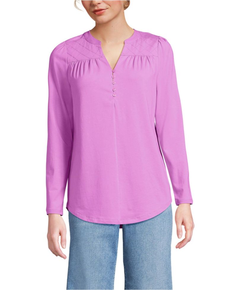 Women's Long Sleeve Lightweight Jersey Notch Neck Tunic Top