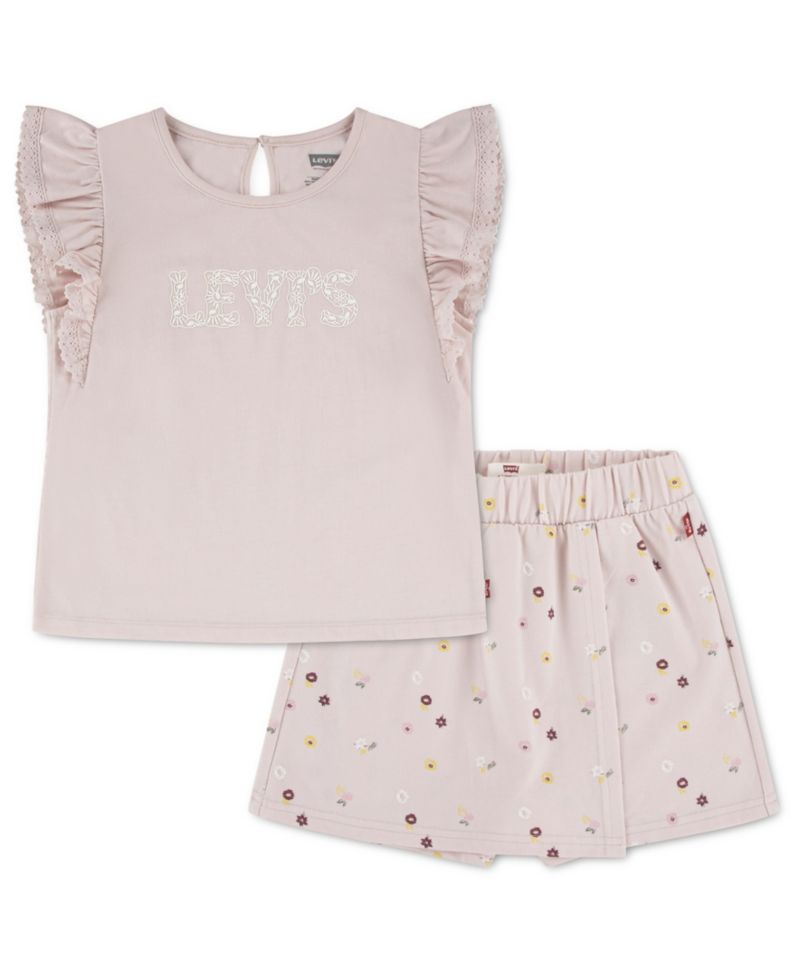 Girls' 2T-6X Knit Top and Ditsy Skort, 2-Piece Set