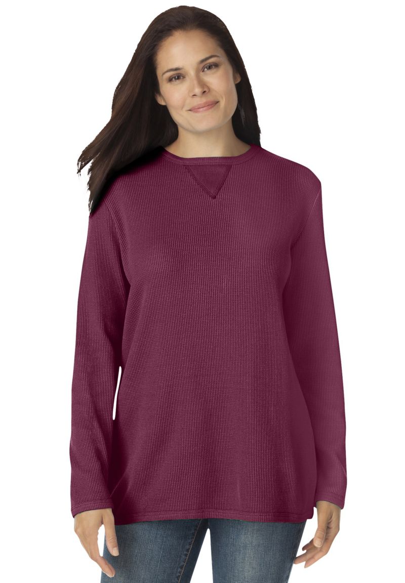 Plus Size Within Long-Sleeve Crewneck Soft Waffle Knit Thermal Shirt