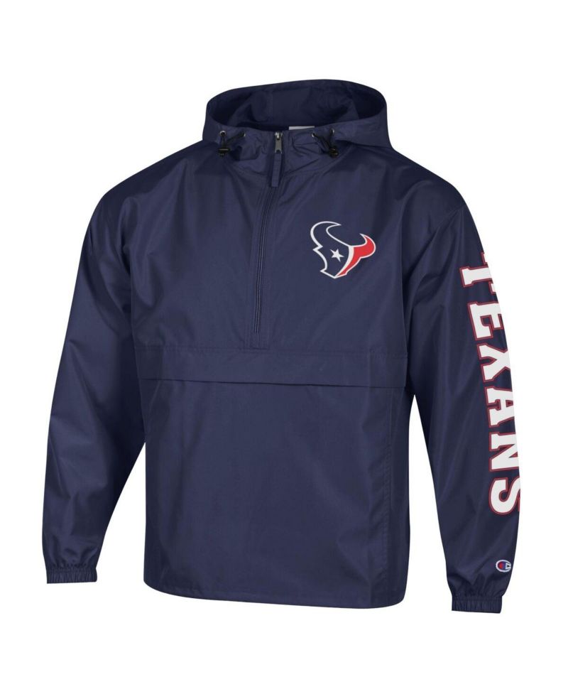 Men's Navy Houston Texans Packable Hooded Windbreaker Half-Zip Jacket