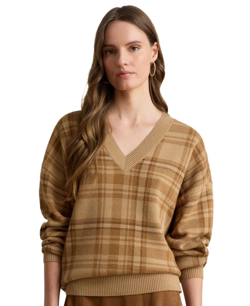 Women's Plaid V-Neck Sweater