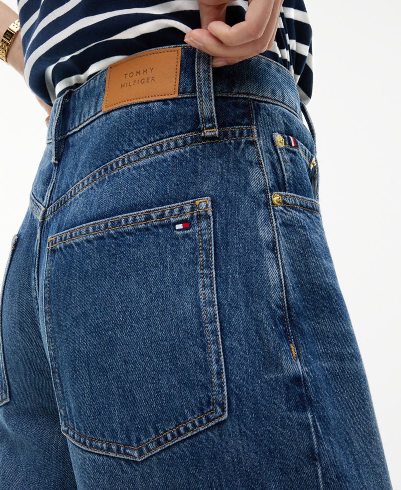 Women's Quinn Mid-Rise Barrel-Leg Dark-Rinse Jeans