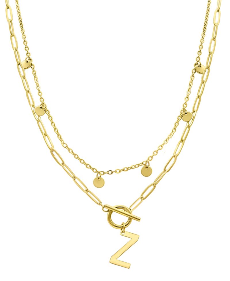 Tarnish Resistant 14K Gold-Plated Confetti and Paperclip Layered Initial Toggle Necklace