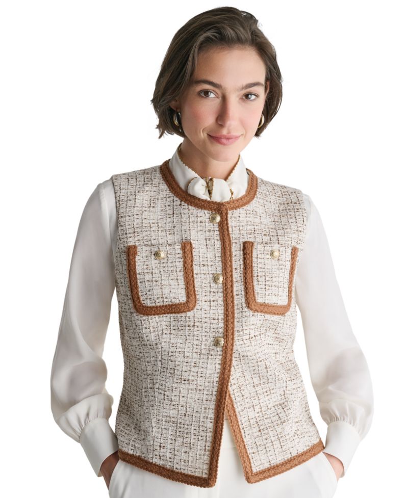 Women's Tweed Sleeveless Button-Front Vest