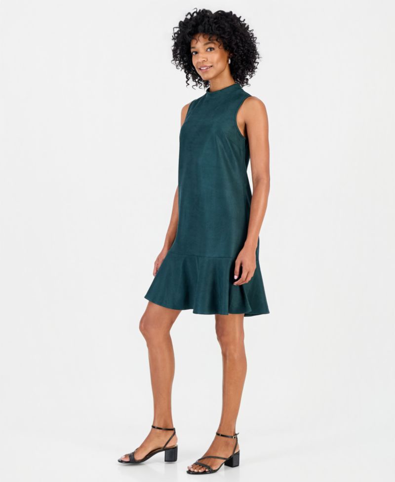 Women's Faux Suede Flounce-Hem Dress