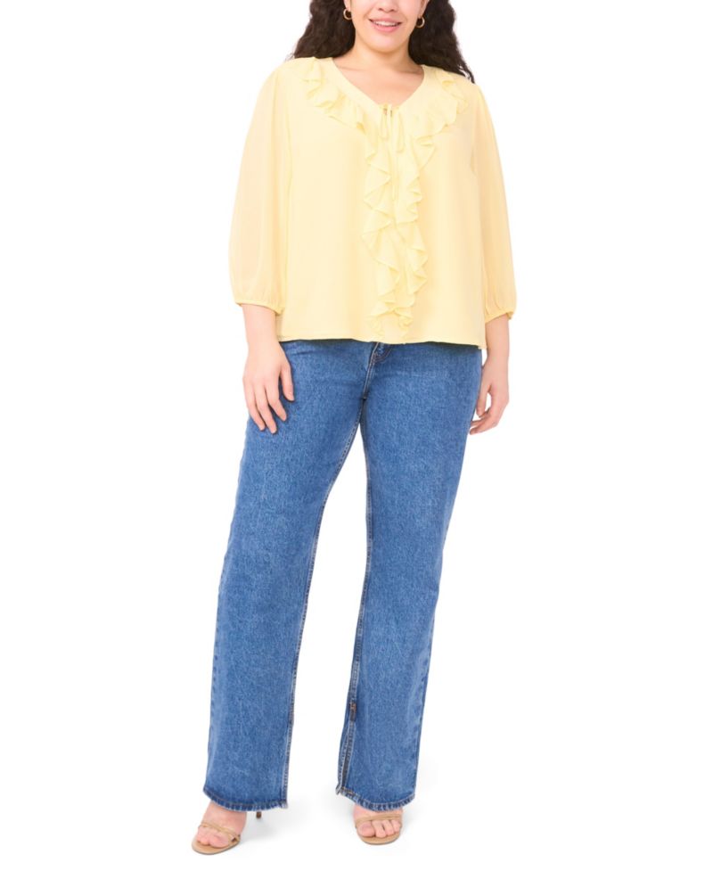 Plus Size Ruffle Detail V-Neck Top