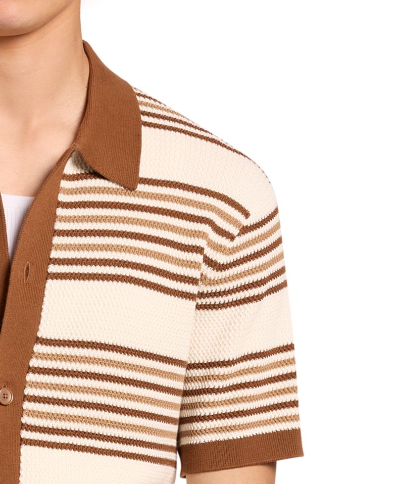 Men's Textured Stripe Camp Collar Button-Down Shirt