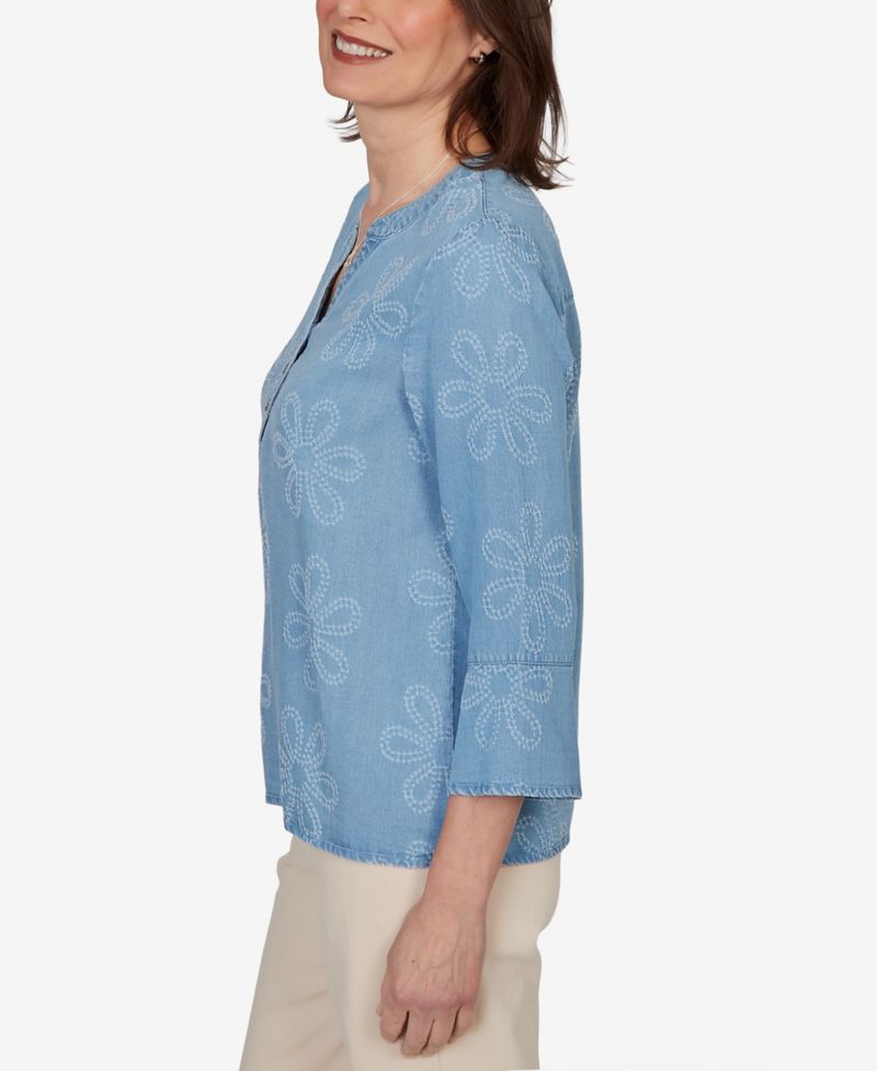 Women's Camden Market Tonal Embroidered Soft Henley Top