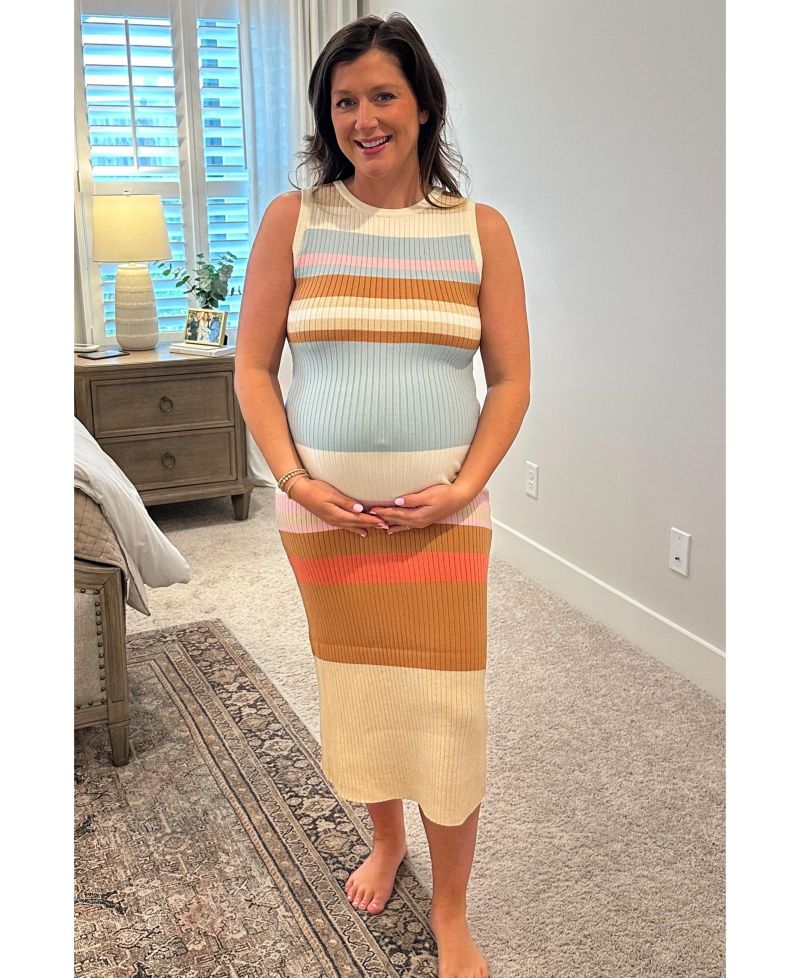 Maternity Light Olive Colorblock Striped Knit Sleeveless Midi Dress