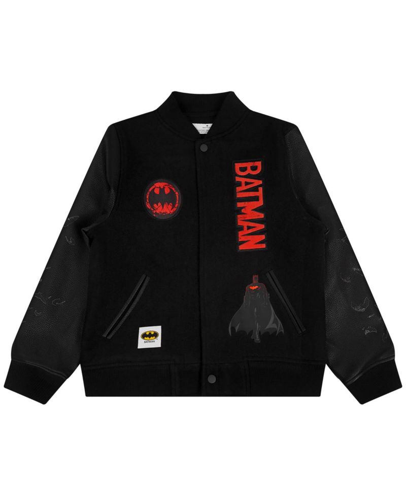 Big Boys and Girls Black Batman Comics Signal Full-Zip Varsity Jacket