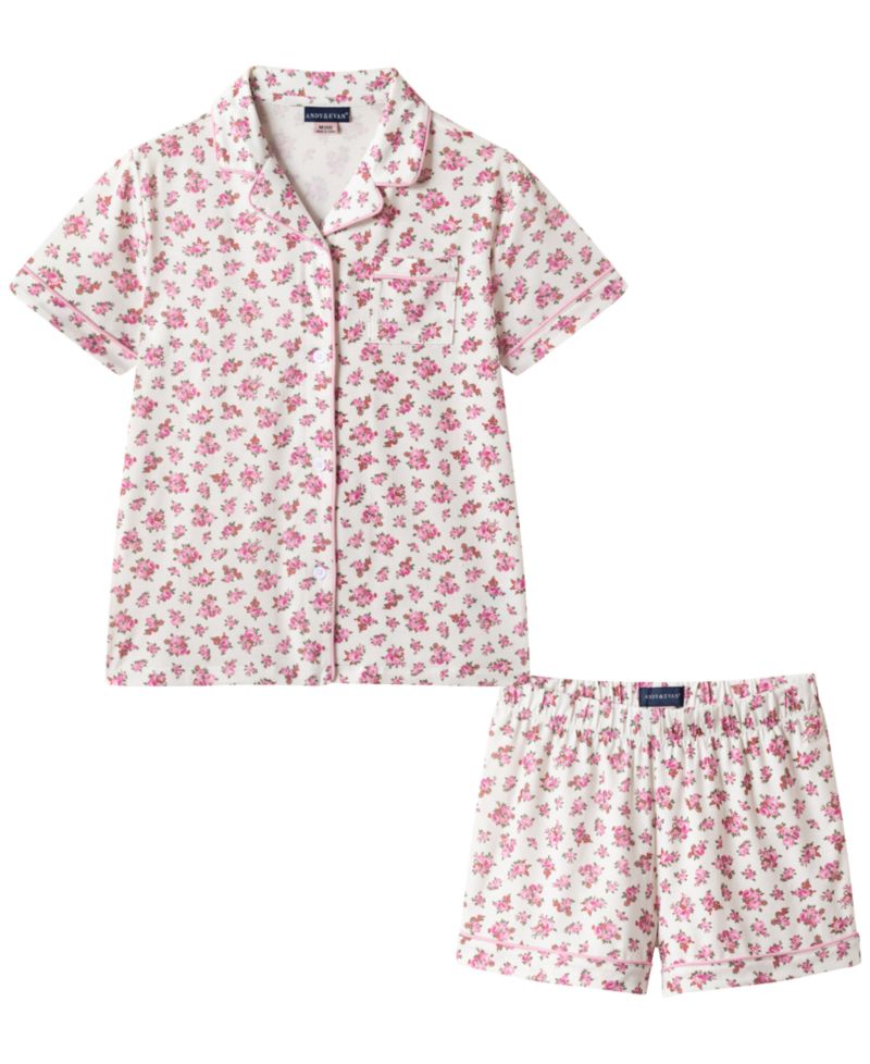Girls' 6-16 Button-Down Shirt and Shorts, 2-Piece Pajama Set