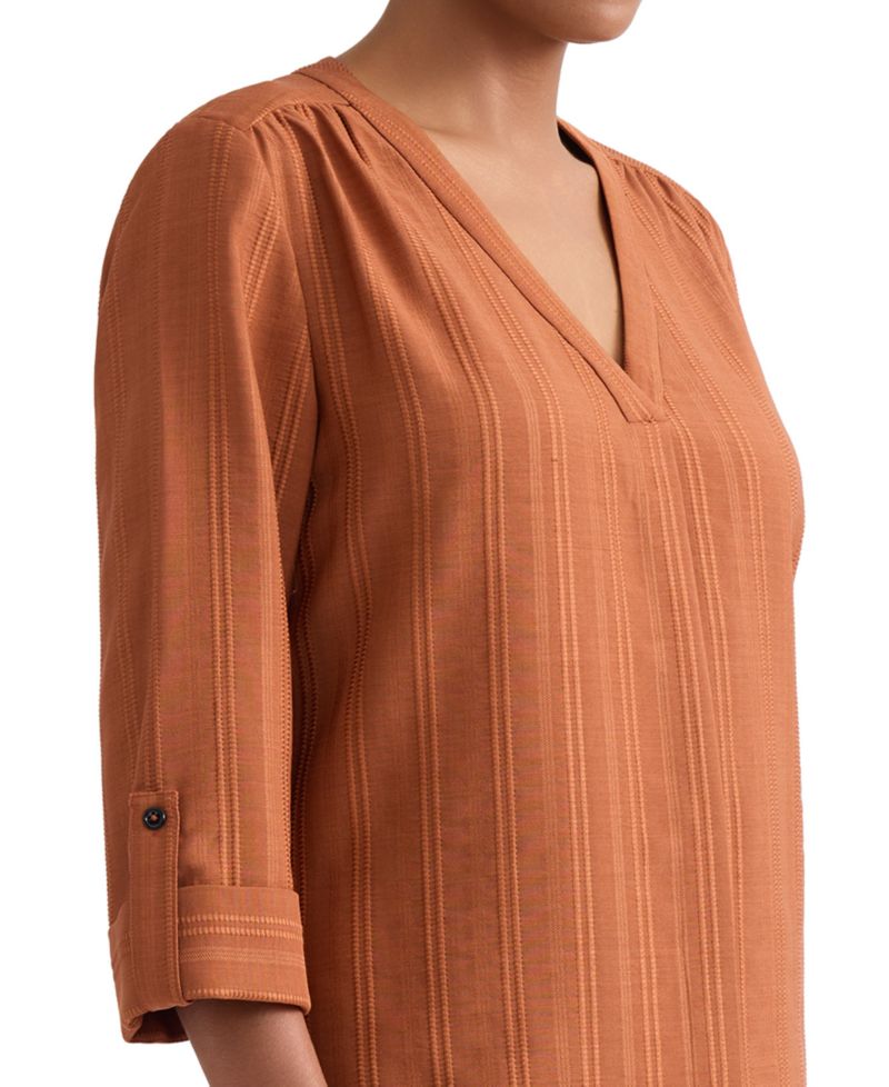 Women's V-Neck Pleated-Front Jacquard Top