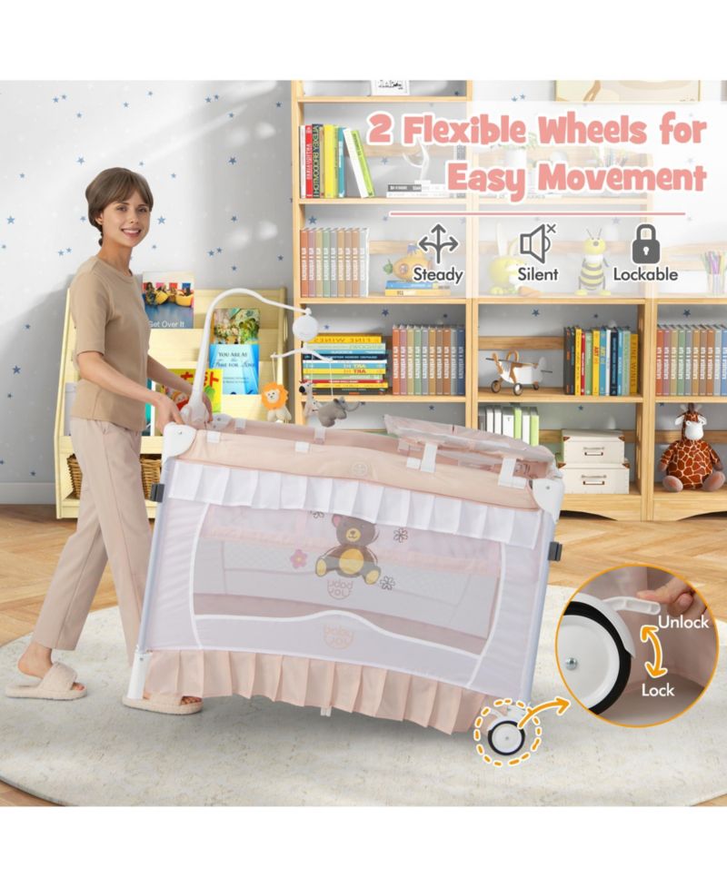 Girls Ortable Playpen Crib Cradle Bassinet Changing Pad Mosquito Net Toys w Bag
