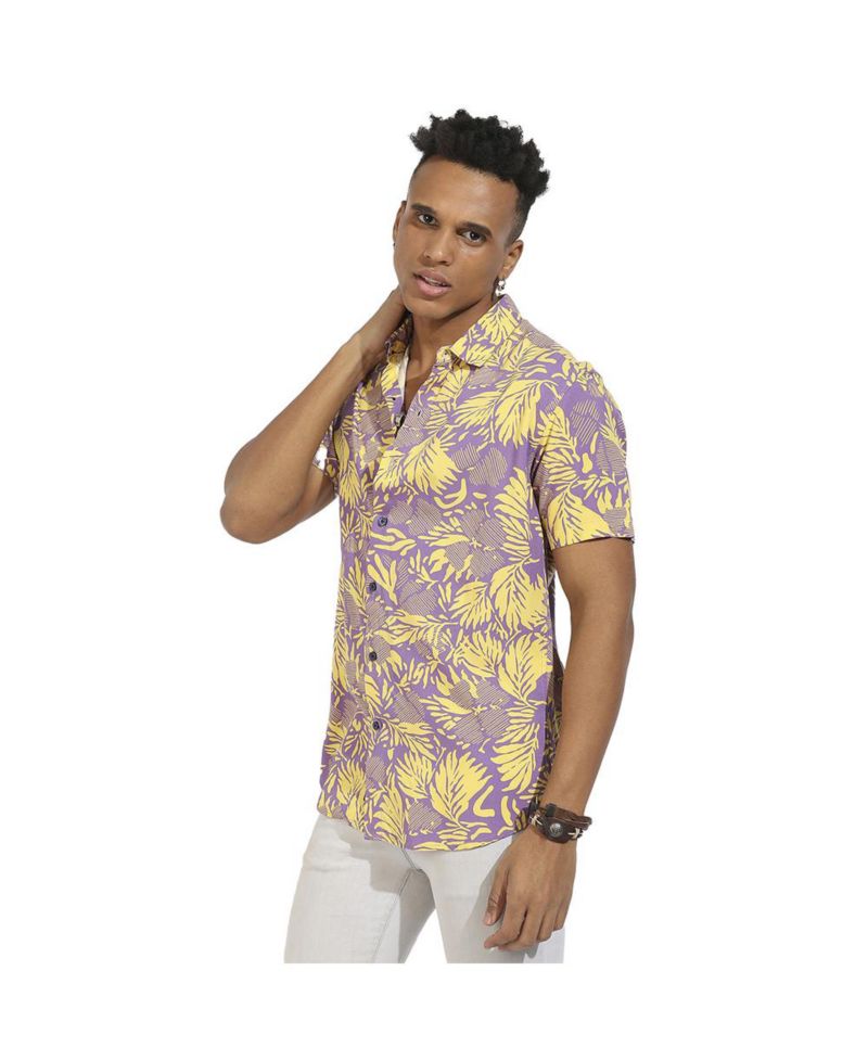 Men's Lavender & Yellow Contrast Foliage Shirt