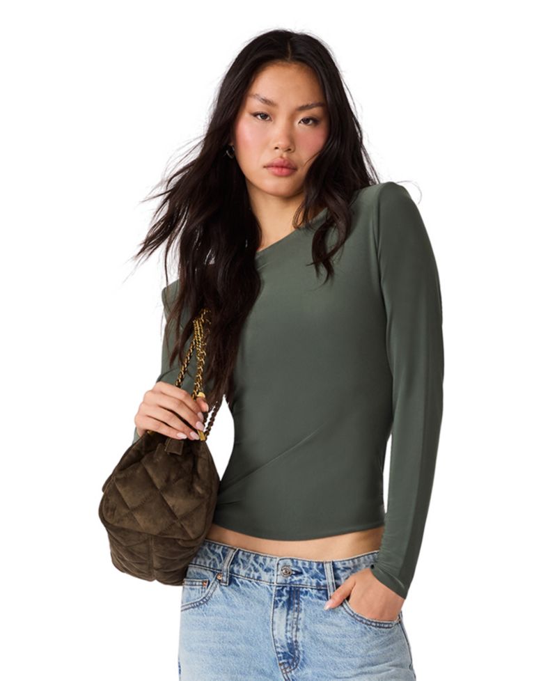 Women's Seline Long-Sleeve Padded Shoulder Crewneck Top