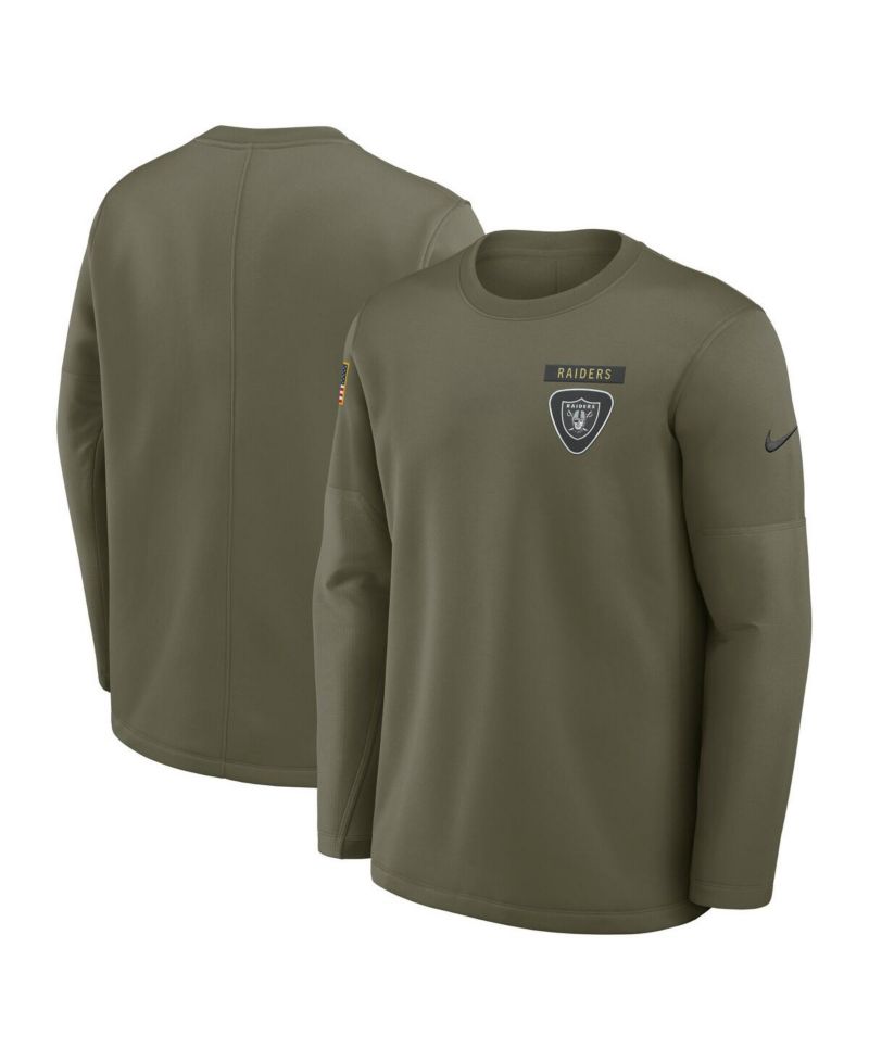 Men's Olive Las Vegas Raiders 2025 Salute to Service Sideline Coaches Therma-FIT Long Sleeve T-Shirt