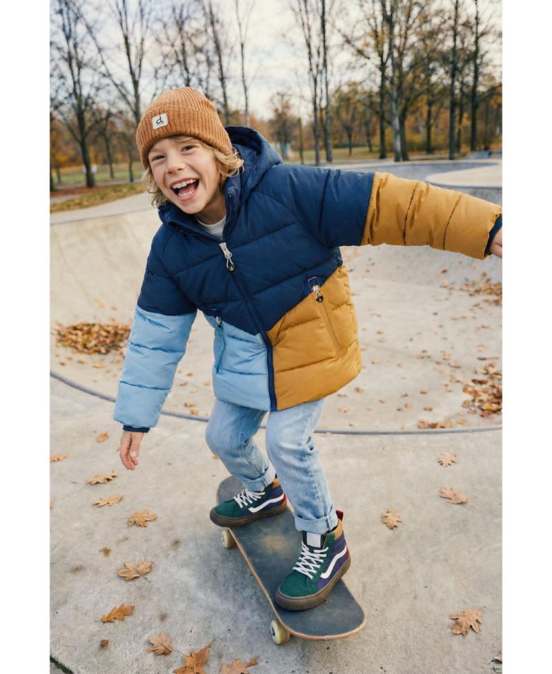 Little and Big Boy Color-Block Winter Jacket Dark Blue