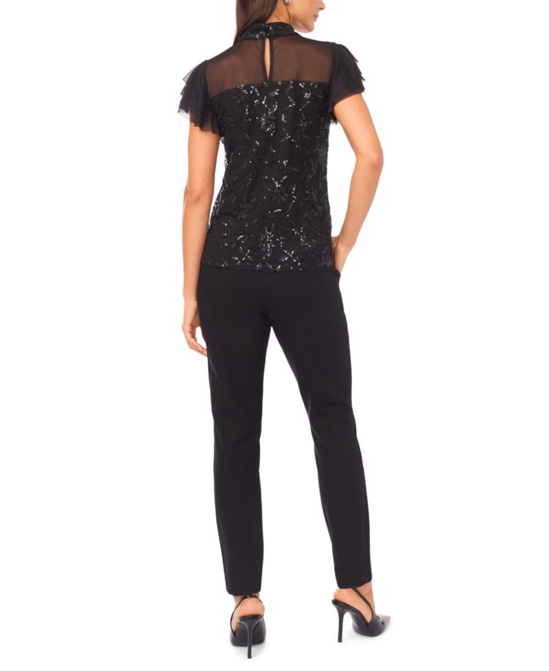 Women's Embellished Detail Mock Neck Top
