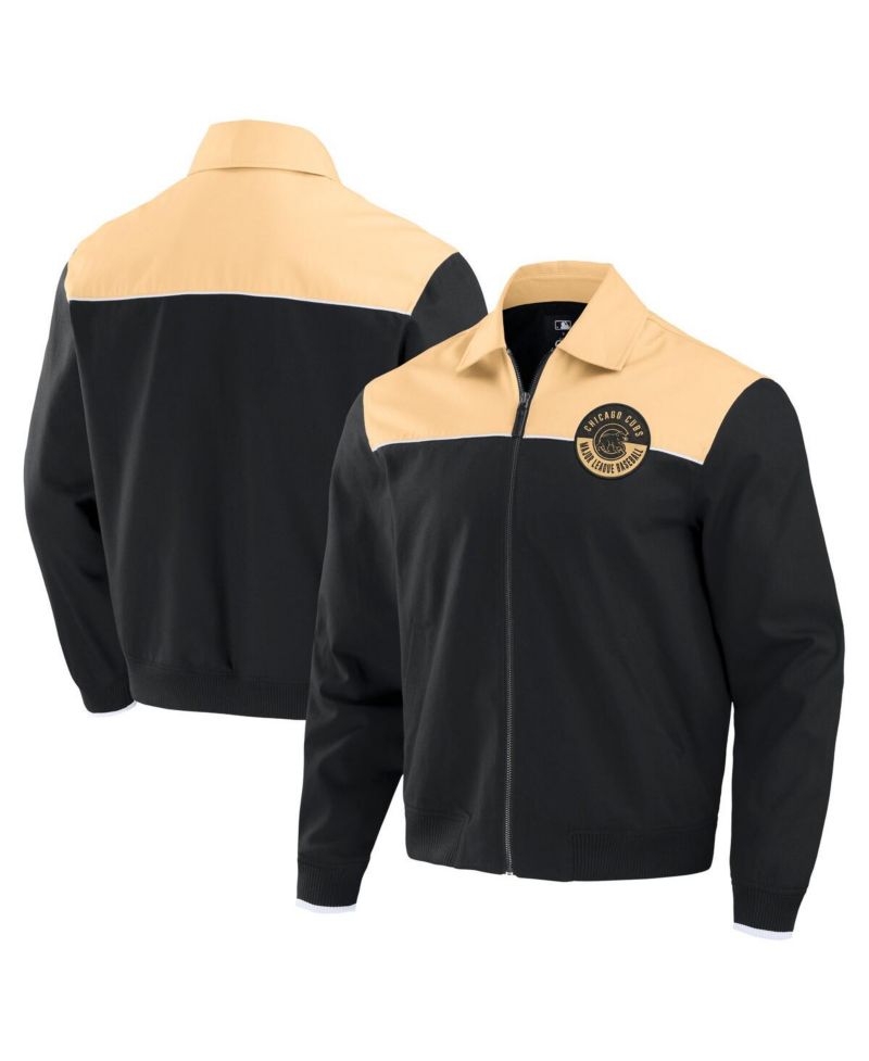 Men's Black/Tan Chicago Cubs Canvas Bomber Full-Zip Jacket
