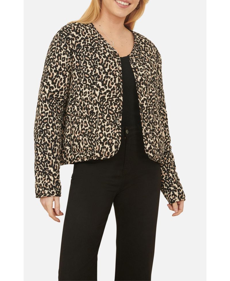 Women's Leopard Print Round Neck Boxy Jacket