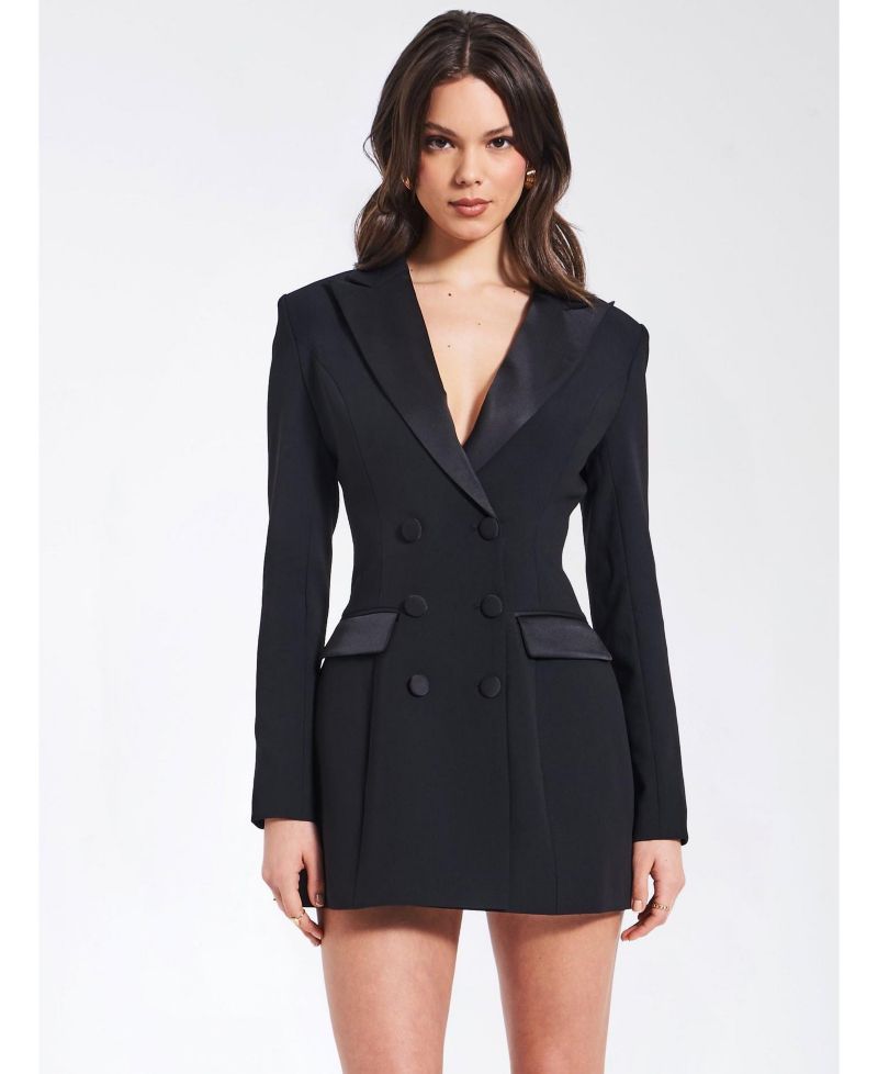 Women Calista Black Stretch Crepe Blazer Dress