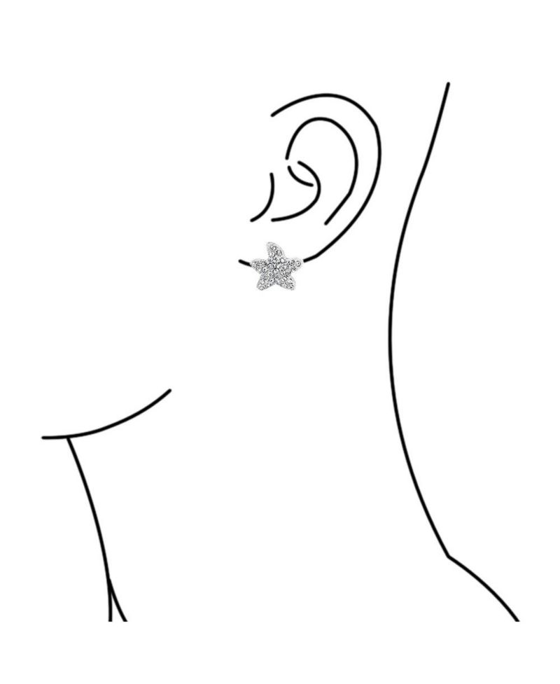 Nautical Beach Crystal Starfish Clip On Earrings Non Pierced Silver Plated
