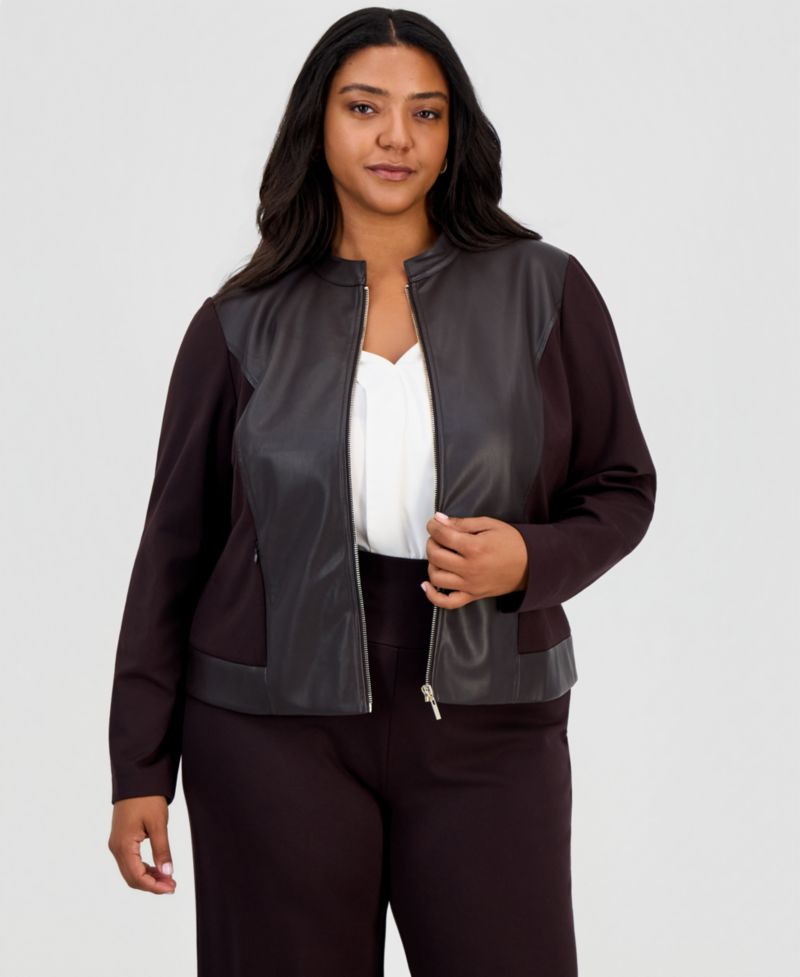 Plus Size Women's Moto Long-Sleeve Mandarin Collar Jacket