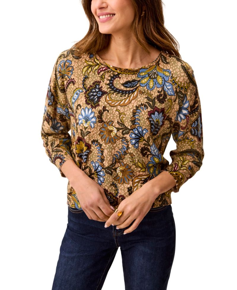 Women's Drop-Shoulder Floral-Print Loose-Fit Crewneck Sweater