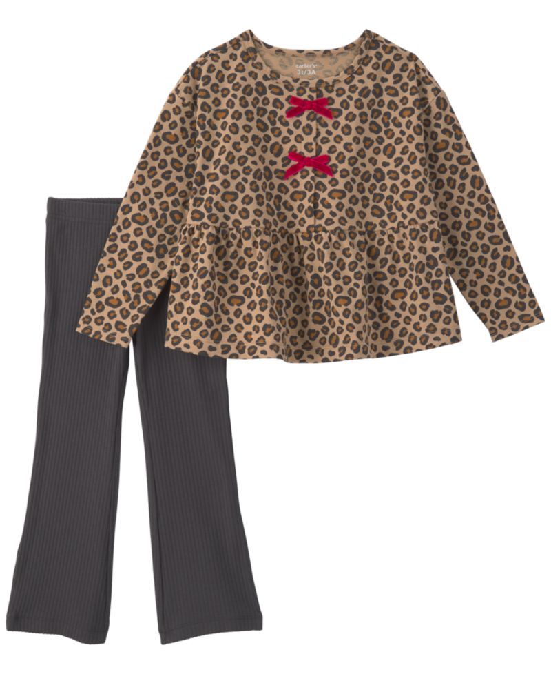 Baby Girls' Leopard-Print Long-Sleeve Top & Flare Leg Pants, 2-Piece Set